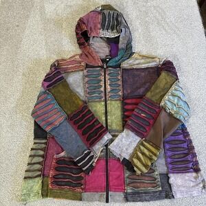 DNA Patchwork Hooded Jacket Cut Sleeves Multicolor Workwear 2X